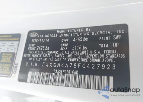 2015 Kia Optima Ex из США, поврежденный, VIN 5XXGN4A78FG427923